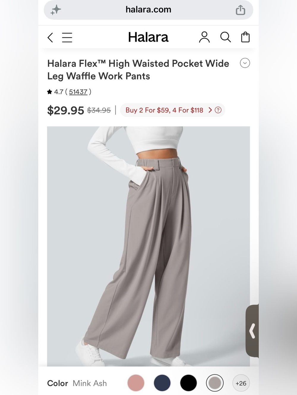 HALARA Wide Leg High-Waist Pants in Mink Ash (Light Gray)